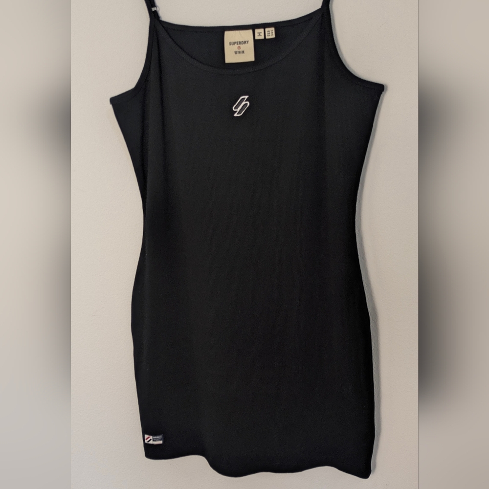 Superdry Code Essential Strappy Mini Slim Fit Tank Dress Bodycon Black Sz 10 EUC - Picture 5 of 16